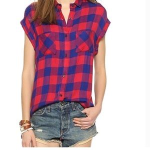Rails Britt Plaid Button Down Shirt, XS, red and blue